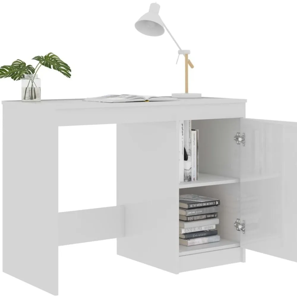 vidaXL Mobiliario De Oficina-Escritorio de madera contrachapada blanco brillo 100x50x76 cm
