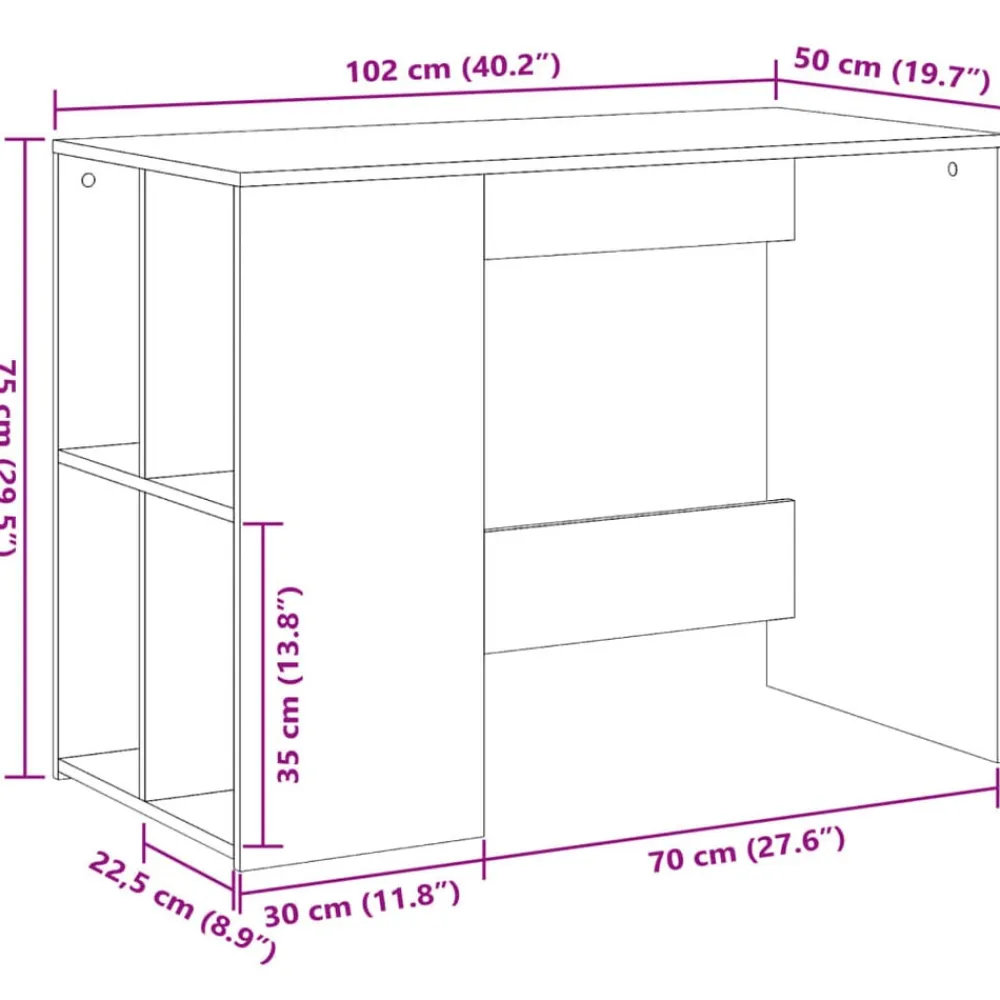 vidaXL Escritorio de madera de ingeniería gris hormigón 102x50x75 cm Gris hormigón Clearance