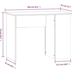 vidaXL Mobiliario De Oficina-Escritorio de madera contrachapada 100x55x75 cm