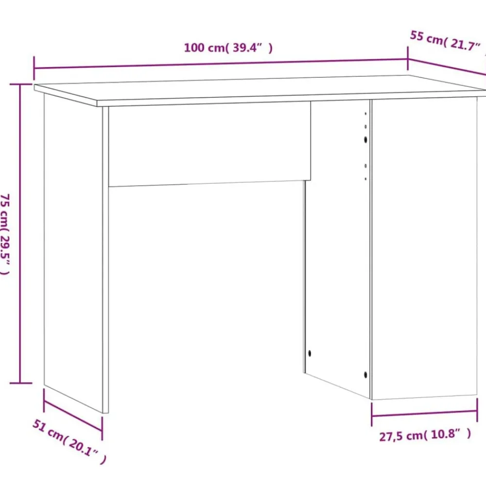 vidaXL Mobiliario De Oficina-Escritorio de madera contrachapada 100x55x75 cm