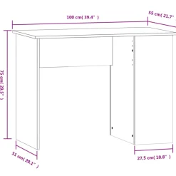 vidaXL Escritorio de madera contrachapada 100x55x75 cm Gris sonoma New