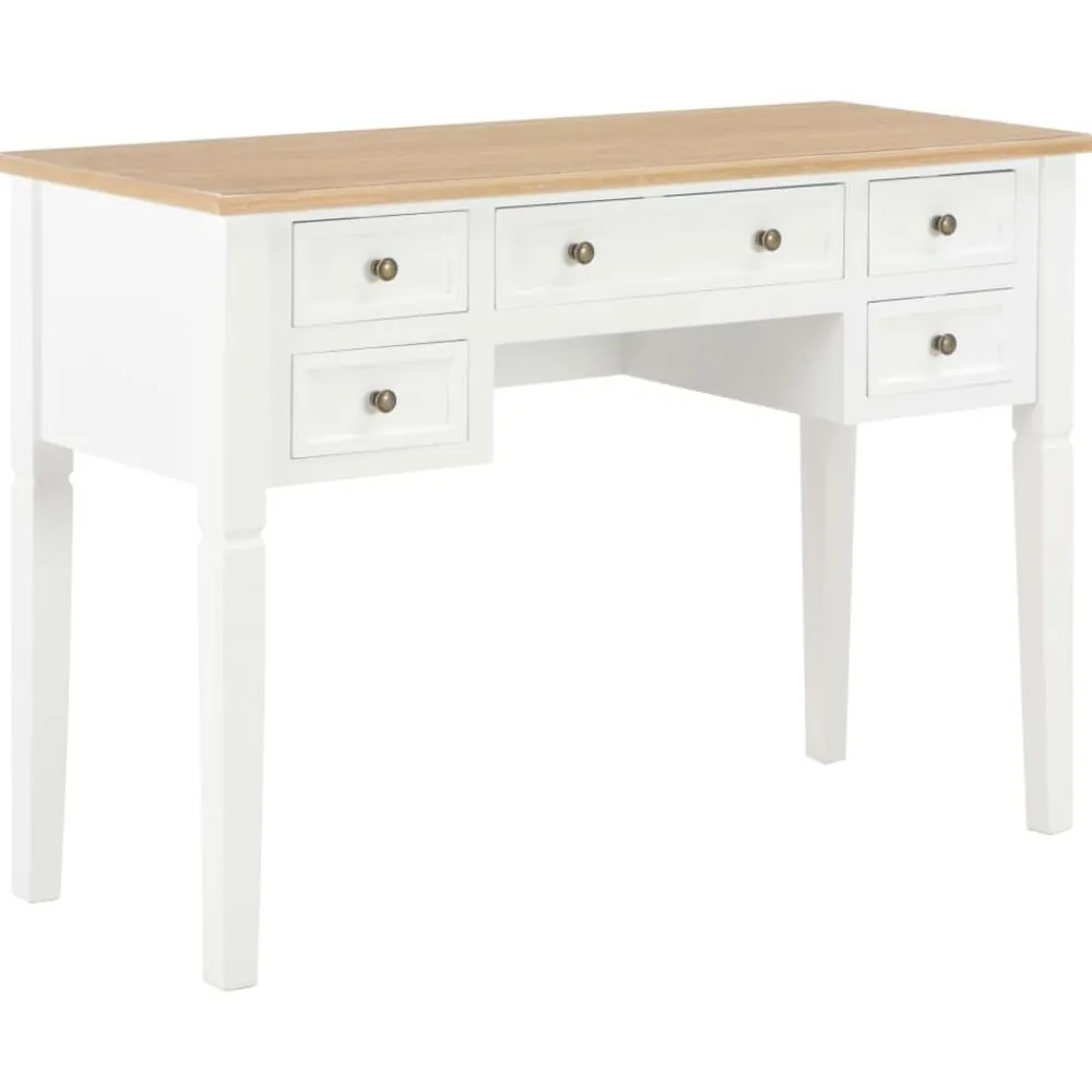vidaXL Escritorio de madera blanco 109,5x45x77,5 cm Marrón y blanco Hot