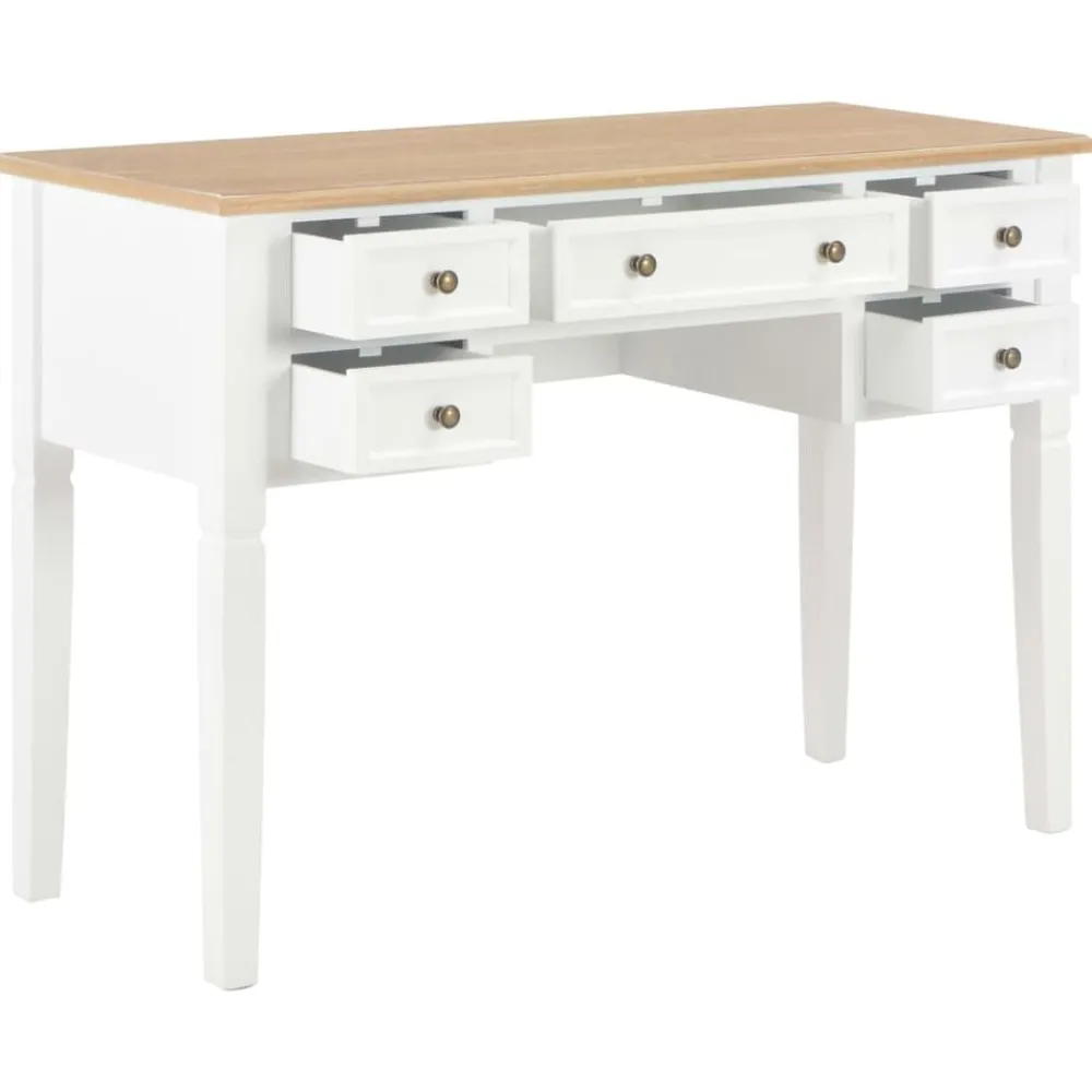 vidaXL Escritorio de madera blanco 109,5x45x77,5 cm Marrón y blanco Hot