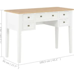 vidaXL Escritorio de madera blanco 109,5x45x77,5 cm Marrón y blanco Hot