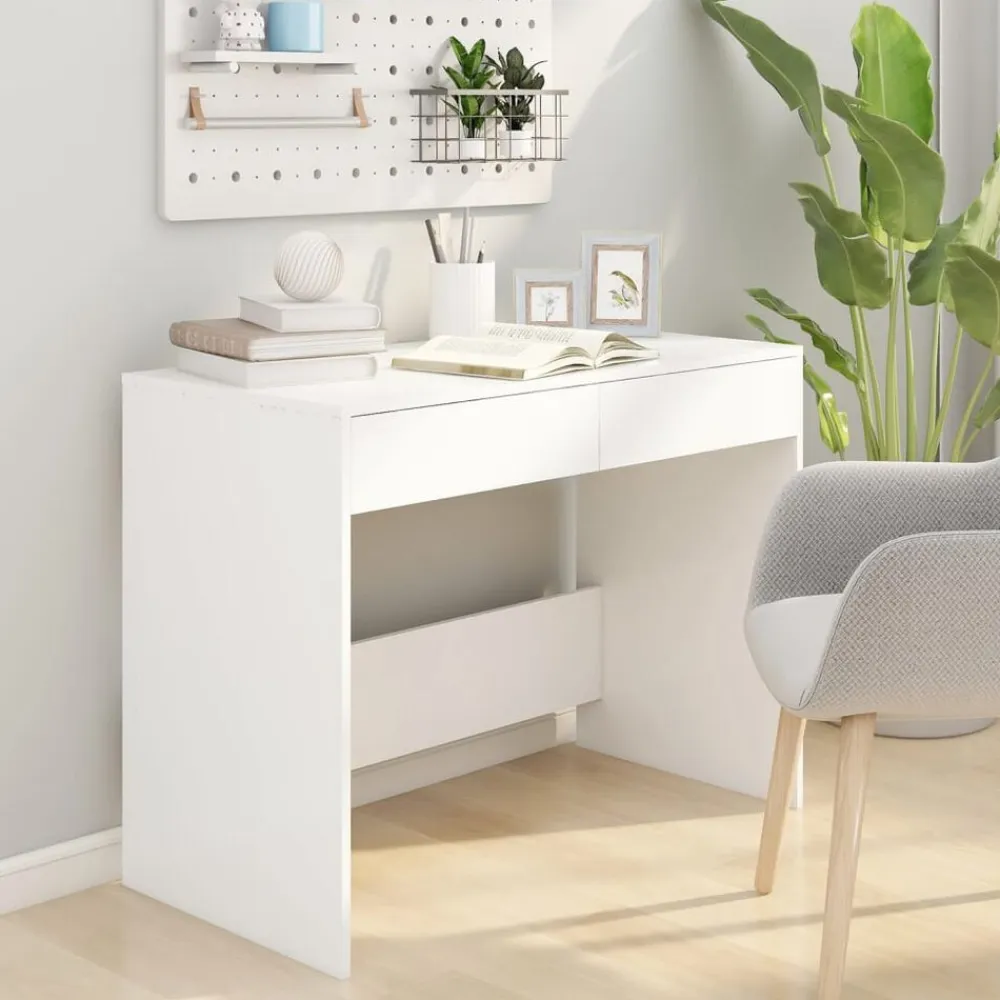 vidaXL Escritorio de madera contrachapada 101x50x76,5 cm Blanco Sale