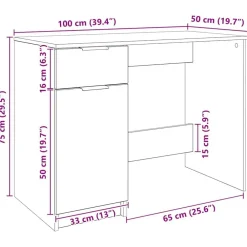 vidaXL Mobiliario De Oficina-Escritorio de madera de ingeniería 100x50x75 cm
