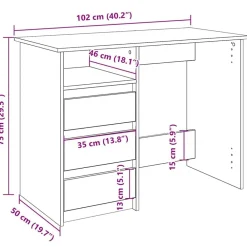 vidaXL Escritorio de madera de ingeniería 102x50x75 cm Blanco Clearance