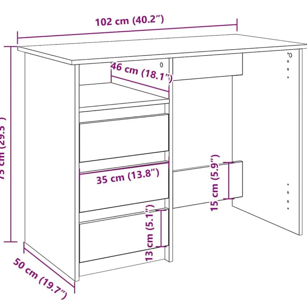 vidaXL Escritorio de madera de ingeniería 102x50x75 cm Blanco Clearance