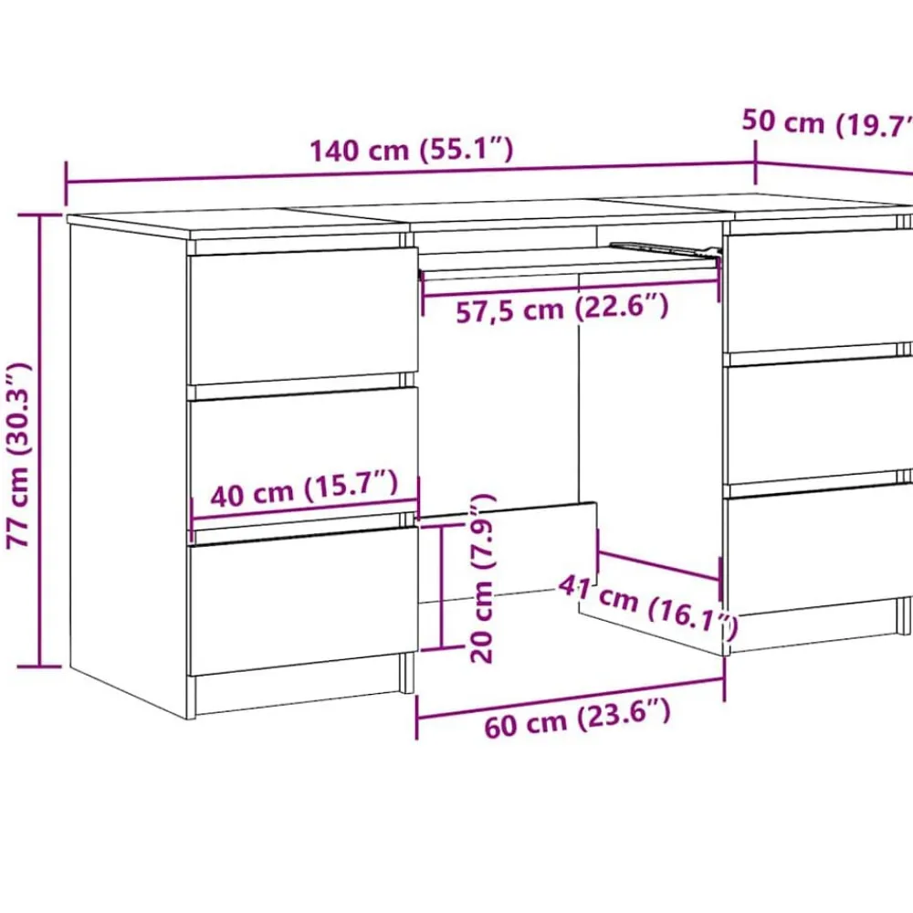 vidaXL Escritorio de madera contrachapada gris 140x50x77 cm Gris hormigón Hot