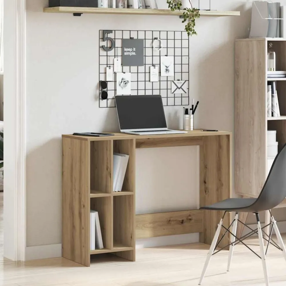 vidaXL Escritorio de madera de ingeniería 102,5x35x75 cm Roble artisan New