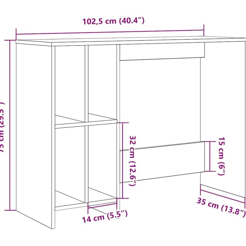 vidaXL Escritorio de madera de ingeniería 102,5x35x75 cm Roble artisan New