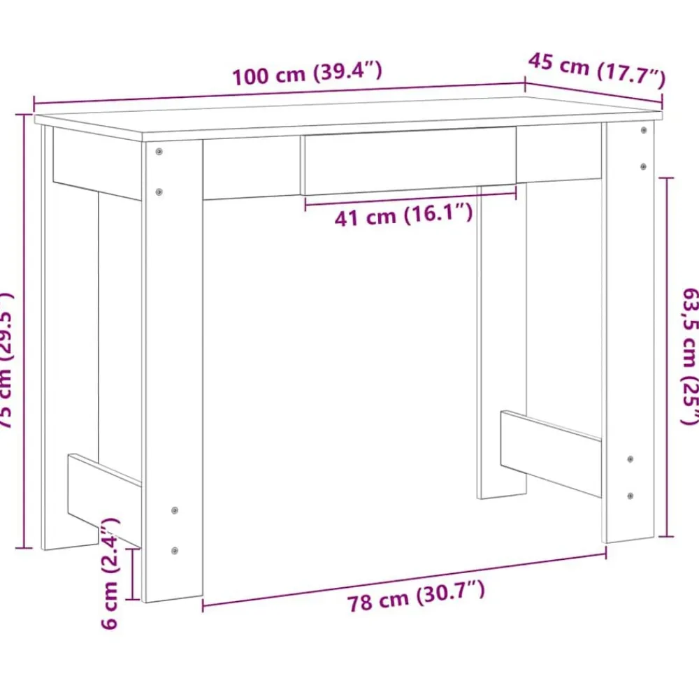 vidaXL Mobiliario De Oficina-Escritorio de madera de ingeniería 100x45x75 cm