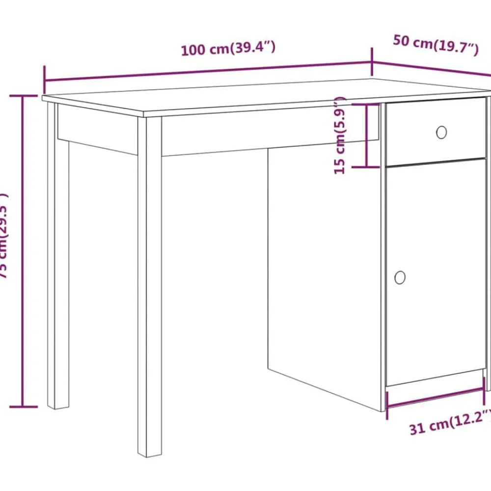 vidaXL Mobiliario De Oficina-Escritorio de madera maciza de pino 100x50x75 cm