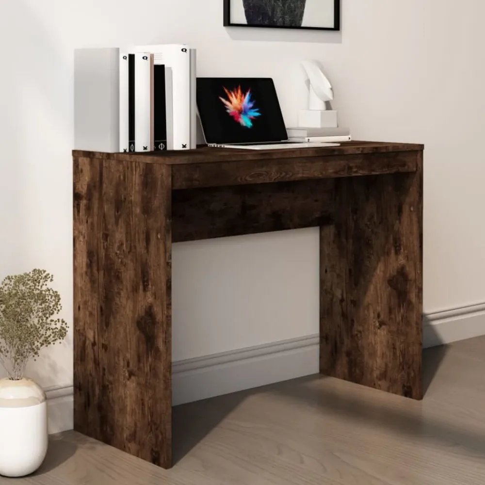 vidaXL Escritorio de madera contrachapada 90x40x72 cm Roble ahumado New