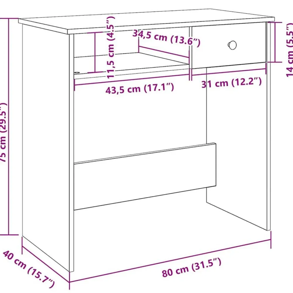 vidaXL Escritorio de madera ingeniería madera envejecida 80x40x75 cm Madera antigua Discount