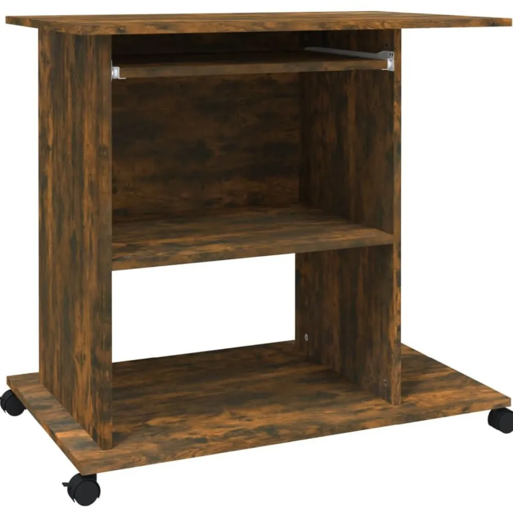 vidaXL Escritorio de madera contrachapada 80x50x75 cm Roble ahumado
