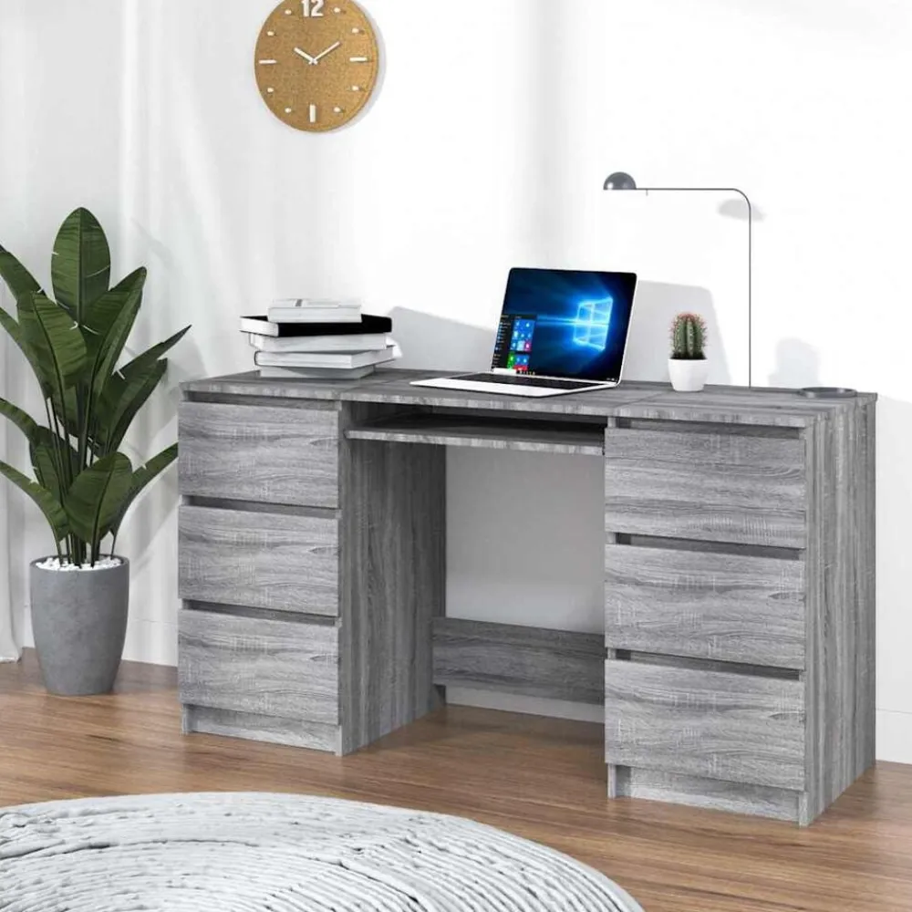 vidaXL Escritorio de madera contrachapada 140x50x77 cm Gris sonoma Sale