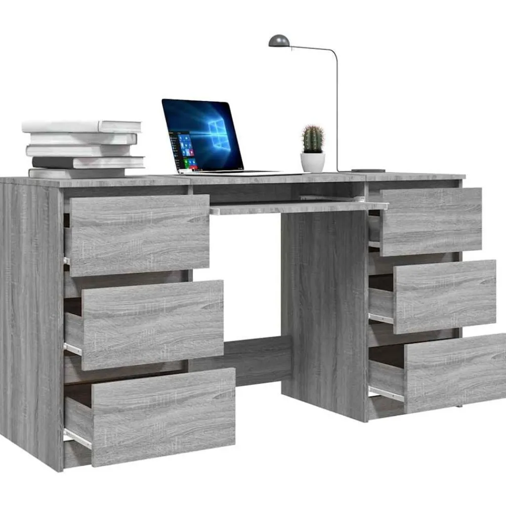 vidaXL Escritorio de madera contrachapada 140x50x77 cm Gris sonoma Sale