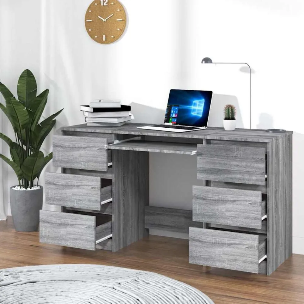 vidaXL Escritorio de madera contrachapada 140x50x77 cm Gris sonoma Sale