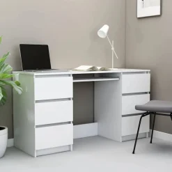 vidaXL Escritorio de madera contrachapada 140x50x77 cm Blanco Sale