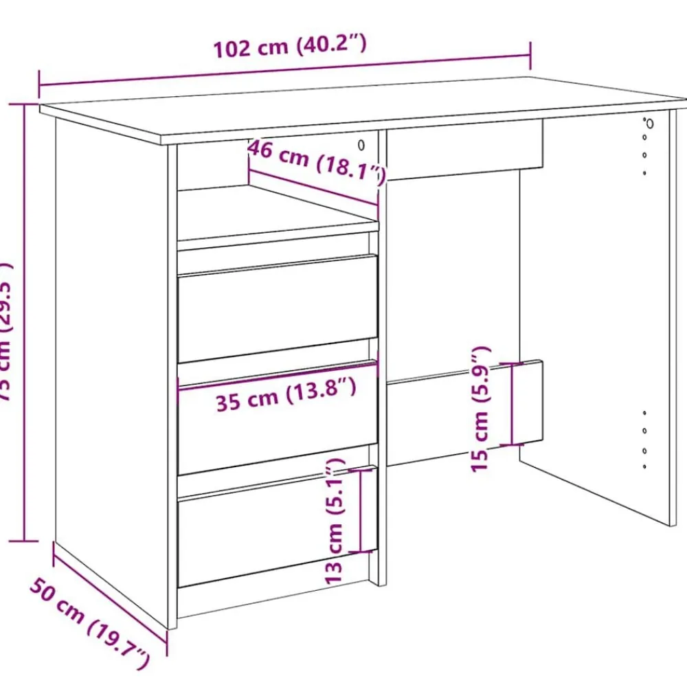 vidaXL Escritorio de madera de ingeniería 102x50x75 cm Gris sonoma Outlet