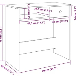 vidaXL Mobiliario De Oficina-Escritorio de madera de ingeniería roble marrón 80x40x75 cm