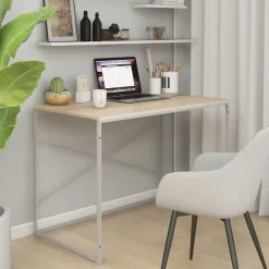 vidaXL Escritorio de ordenador madera de ingeniería blanco y roble Best