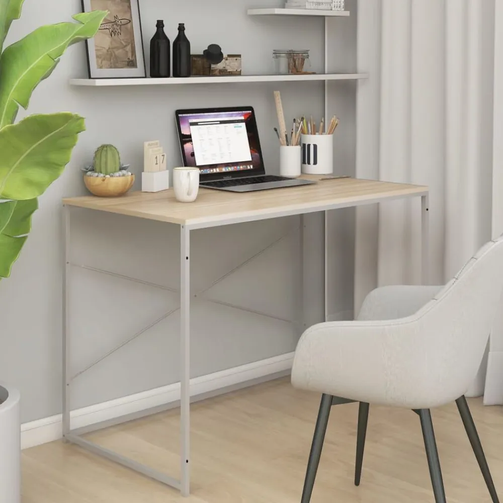 vidaXL Escritorio de ordenador madera de ingeniería blanco y roble Best
