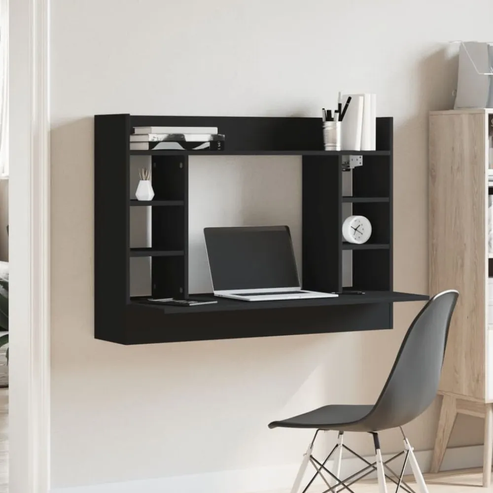 vidaXL Escritorio de pared madera de ingeniería 105x48x75 cm Negro Sale