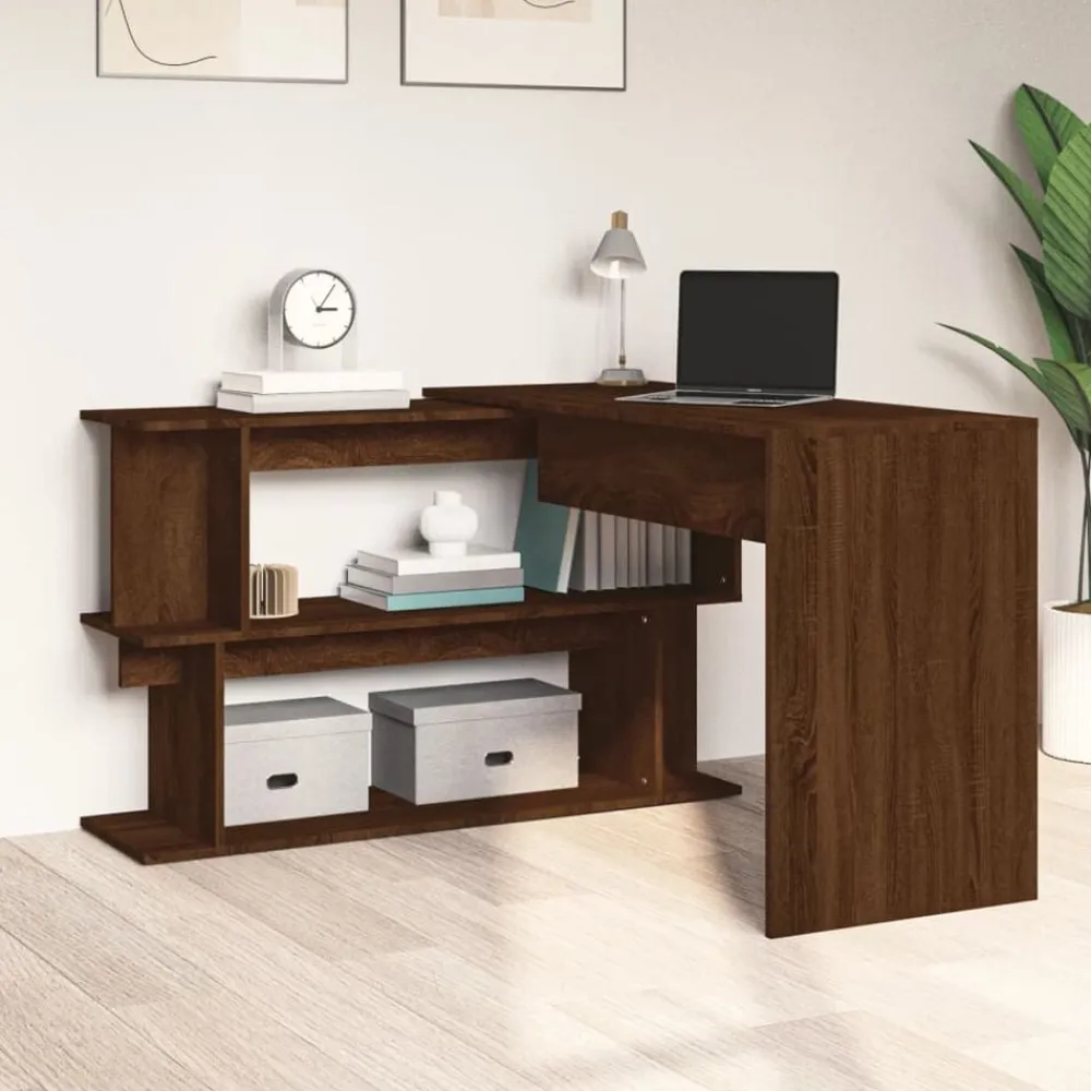 vidaXL Escritorio esquina madera contrachapada color roble 200x50x76cm Marrón roble Discount