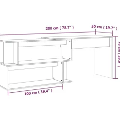 vidaXL Escritorio esquina madera contrachapada color roble 200x50x76cm Marrón roble Discount