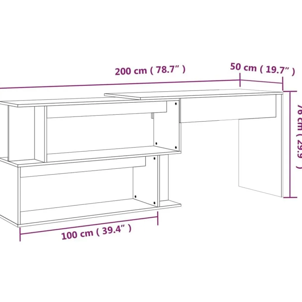 vidaXL Escritorio esquina madera contrachapada color roble 200x50x76cm Marrón roble Discount
