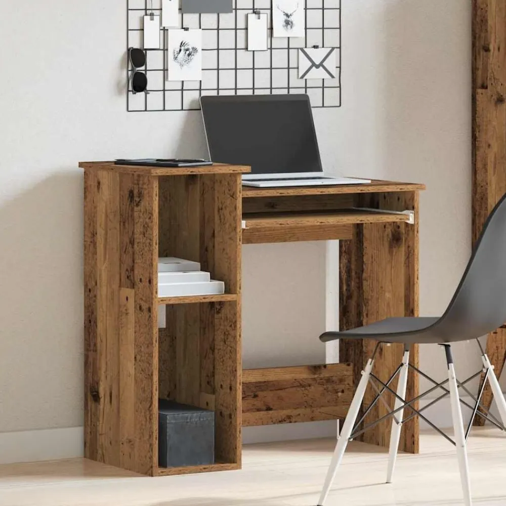 vidaXL Escritorio estantes madera ingeniería envejecida 84x40x78 cm Madera antigua Clearance