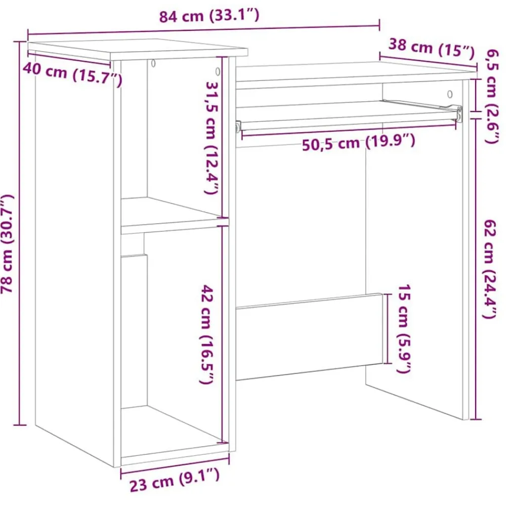 vidaXL Escritorio estantes madera ingeniería envejecida 84x40x78 cm Madera antigua Clearance