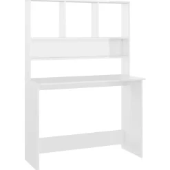 vidaXL Mobiliario De Oficina-Escritorio estantes contrachapada blanco brillo 110x45x157cm