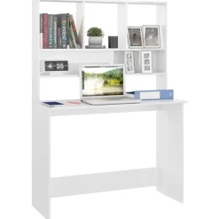 vidaXL Mobiliario De Oficina-Escritorio estantes contrachapada blanco brillo 110x45x157cm