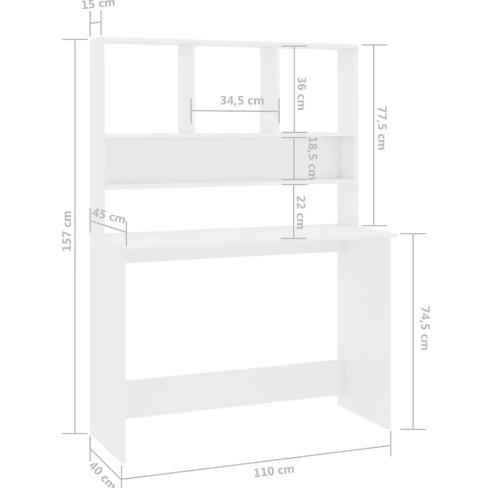 vidaXL Mobiliario De Oficina-Escritorio estantes contrachapada blanco brillo 110x45x157cm