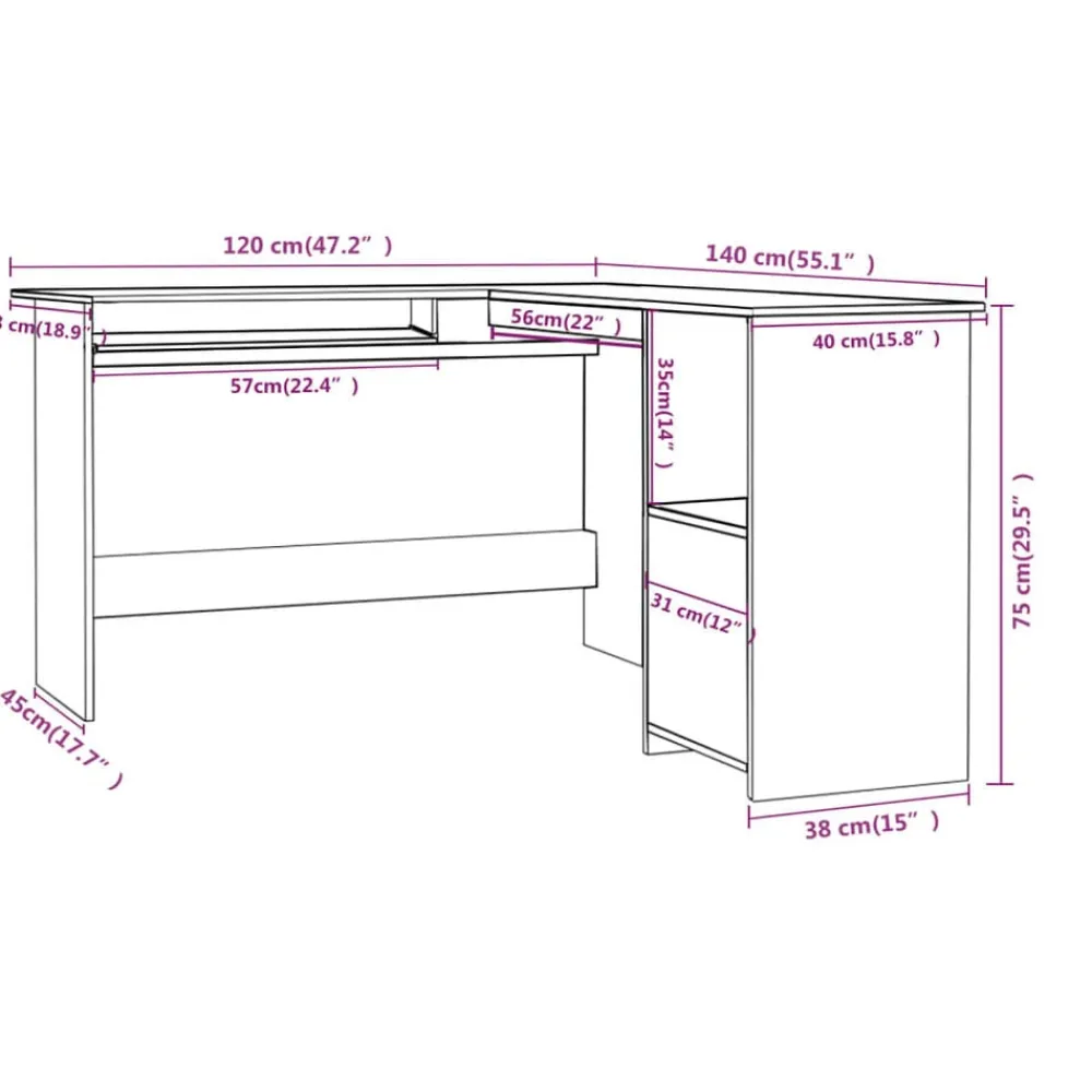 vidaXL Mobiliario De Oficina-Escritorio forma de L madera contrachapada roble 120x140x75 cm