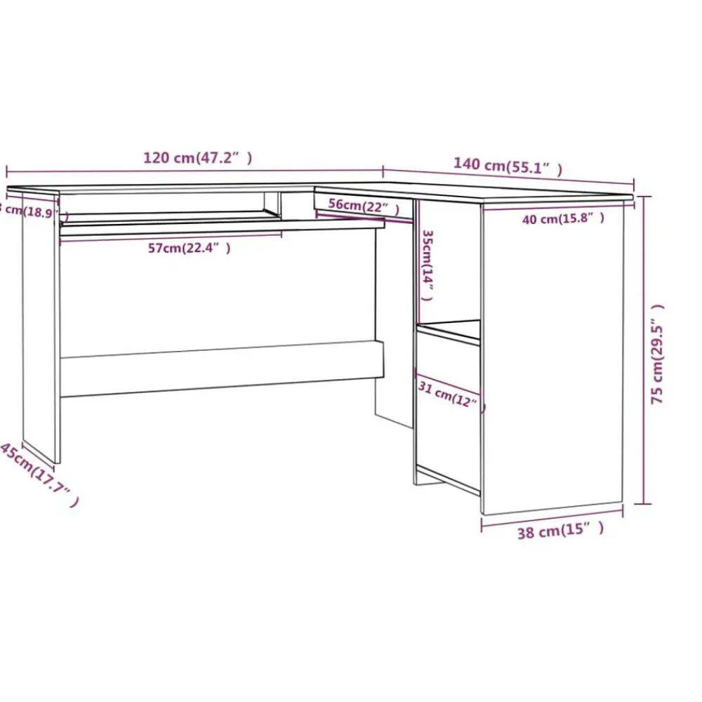 vidaXL Mobiliario De Oficina-Escritorio forma de L madera contrachapada 120x140x75 cm