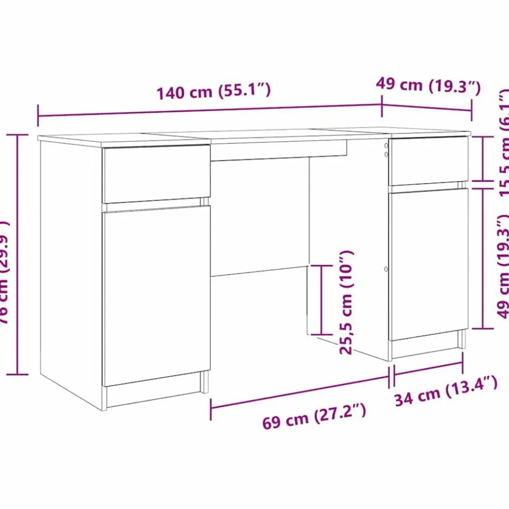 vidaXL Escritorio Gris hormigón 140 x 49 x 76 cm Madera contrachapada Gris hormigón Hot