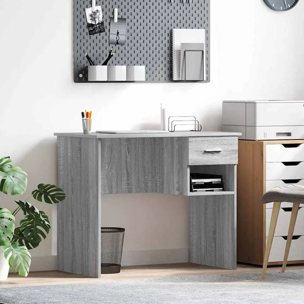 vidaXL Escritorio 90 x 49 x 75 cm Madera de ingeniería Gris sonoma Discount