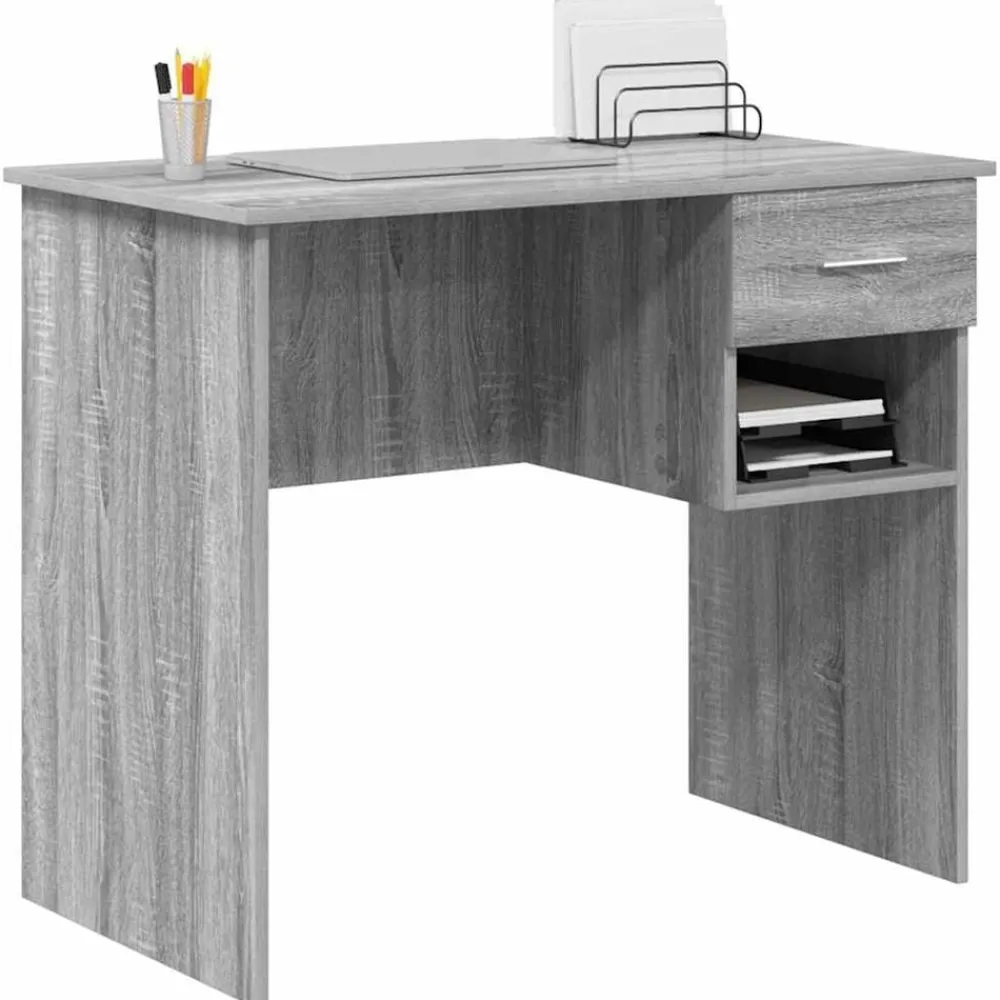 vidaXL Escritorio 90 x 49 x 75 cm Madera de ingeniería Gris sonoma Discount