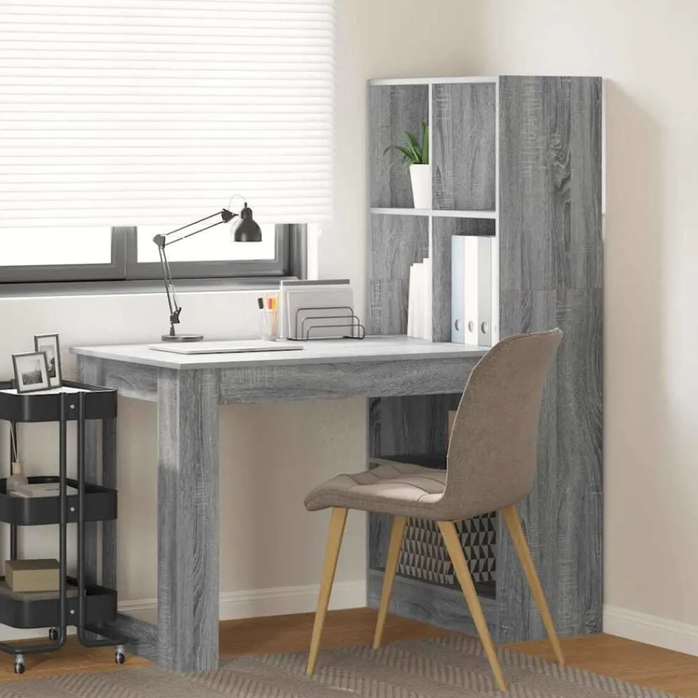 vidaXL Escritorio 122 x 67 x 145 cm Madera de ingeniería Gris sonoma Outlet