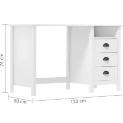vidaXL Escritorio Hill con 3 cajones madera de pino 120x50x74 cm Blanco Best