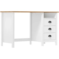 vidaXL Escritorio Hill con 3 cajones madera de pino 120x50x74 cm Blanco y marrón Discount