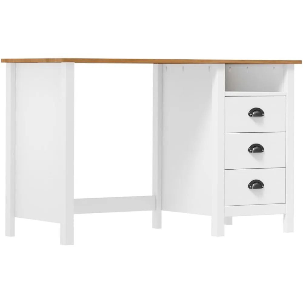 vidaXL Escritorio Hill con 3 cajones madera de pino 120x50x74 cm Blanco y marrón Discount