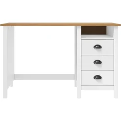 vidaXL Escritorio Hill con 3 cajones madera de pino 120x50x74 cm Blanco y marr&oacute;n Discount