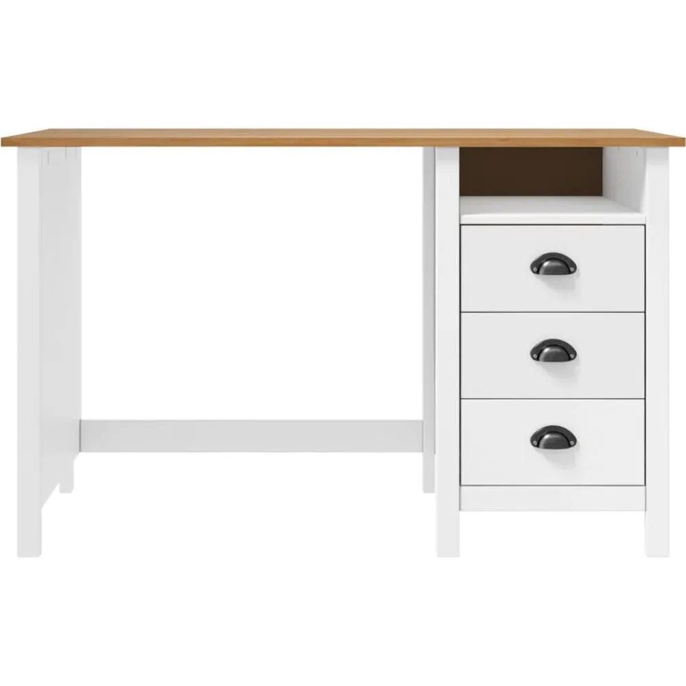 vidaXL Escritorio Hill con 3 cajones madera de pino 120x50x74 cm Blanco y marrón Discount
