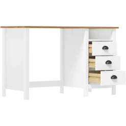 vidaXL Escritorio Hill con 3 cajones madera de pino 120x50x74 cm Blanco y marrón Discount