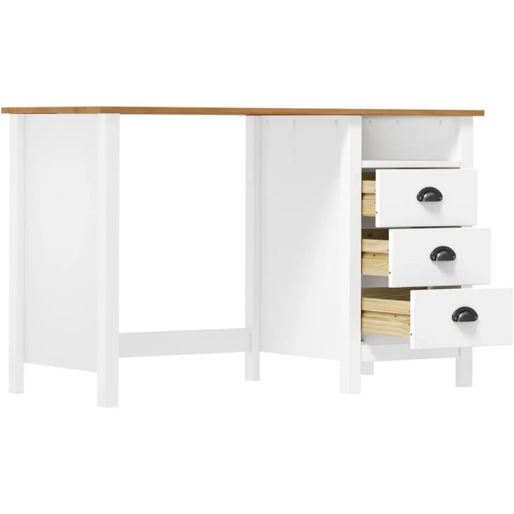 vidaXL Escritorio Hill con 3 cajones madera de pino 120x50x74 cm Blanco y marrón Discount